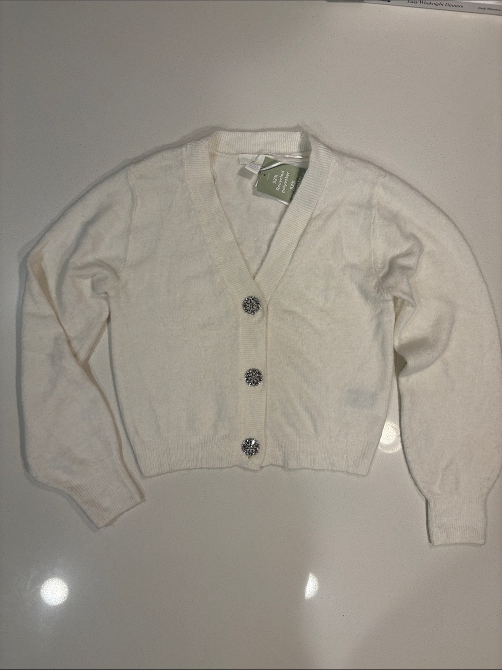 H&M Cream V-Neck Button Cardigan with Decorative Buttons